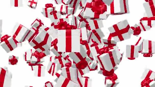 Літаючі Подарункові Коробки Червоно Білому Кольорі — стокове відео