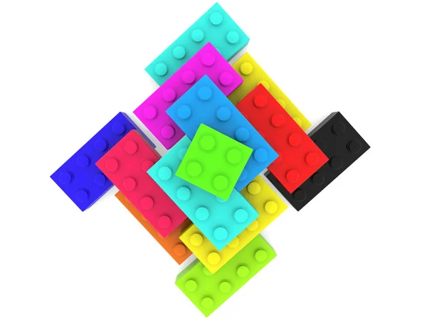金字塔五颜六色的玩具砖顶部视图 — 图库照片