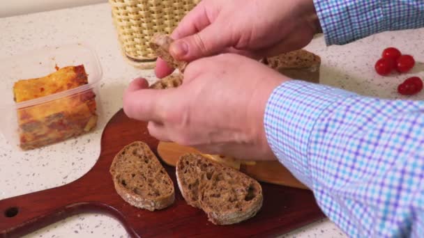 Man Preparing Make Sandwiches — Stock Video