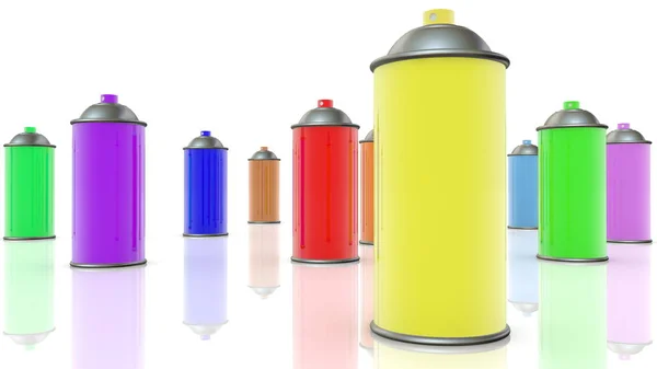 Conceito Tintas Spray Aerossóis Aleatoriamente Várias Cores — Fotografia de Stock