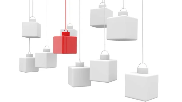 Cubes Blancs Rouges Suspendus Abstraits — Photo