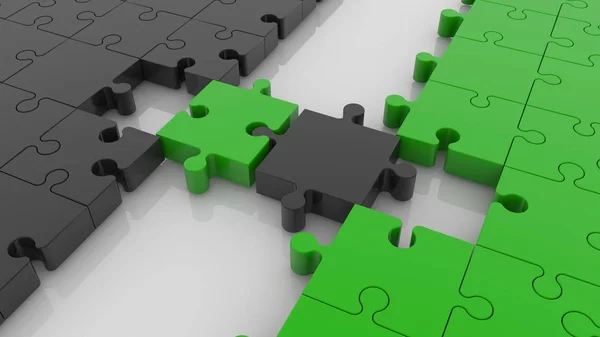 Puzzle Verbindungskonzept Schwarz Und Grün — Stockfoto