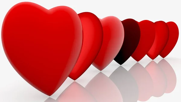 Ряд Красных Сердец — стоковое фото