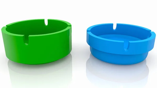 Two Different Ashtrays Blue Green — Stock Photo, Image