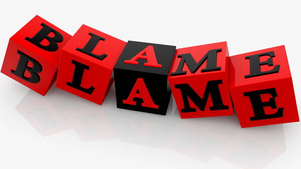 Blame concept on red and black cubes