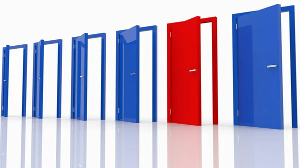 Concepto Puertas Abiertas Rojo Azul Sobre Blanco — Foto de Stock