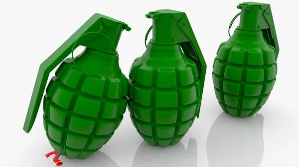 Three Green Fragmentation Grenades Question Sign Concept — Stock Photo, Image