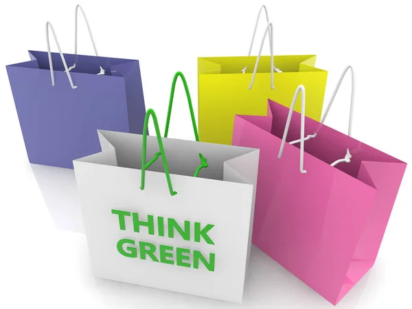 Sacos Compras Com Conceito Pensar Verde — Fotografia de Stock