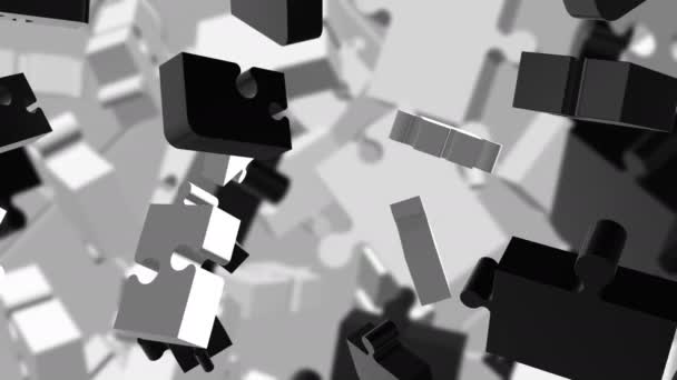 Draaiende Puzzelstukjes Zwart Wit — Stockvideo