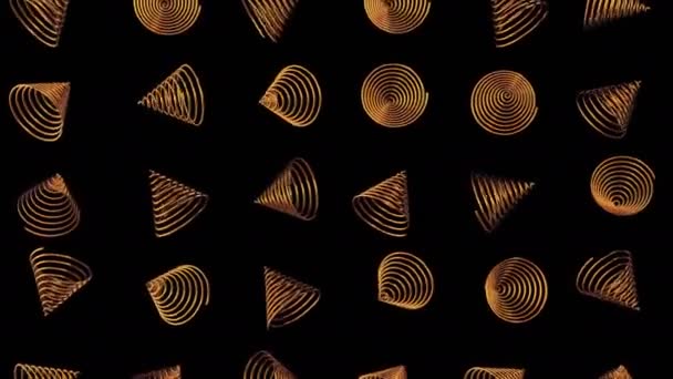Rotating Shapes Wire Golden Color Black — Stock Video