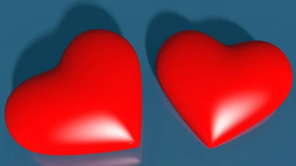 Dois Corações Vermelhos Azul — Fotografia de Stock