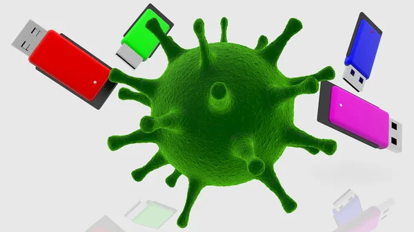 Virus Dengan Usb Flash Drive Terbang — Stok Foto
