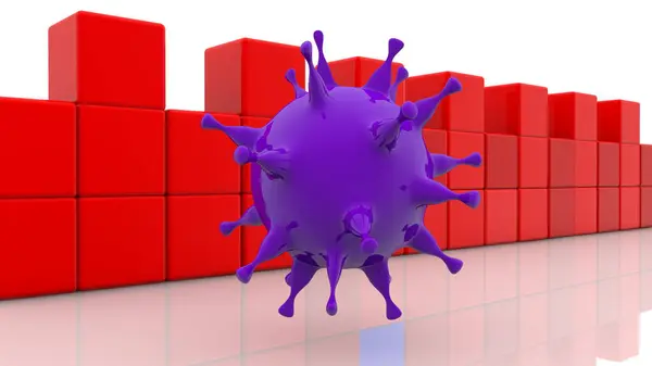 Vírus Perto Parede Cubos Vermelhos — Fotografia de Stock