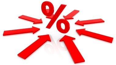 Kırmızı oklar ve yüzde işareti kavramı