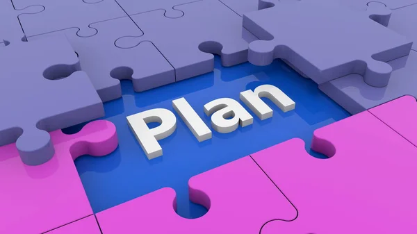 Puzzle Lila Und Blau Mit Plan Konzept — Stockfoto