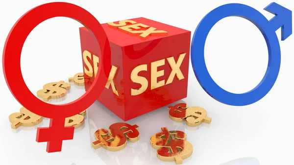 Red Cube Sex Concept Male Female Gender Symbols — Stock Photo, Image