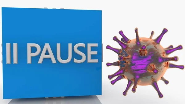 Vírus Cubo Azul Com Conceito Pausa — Fotografia de Stock