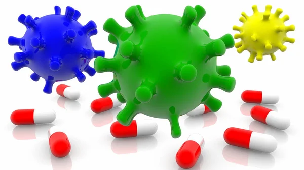 Konzept Der Bunten Viren Und Pillen — Stockfoto