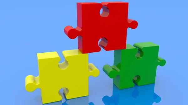 Tre Pezzi Colorati Puzzle Blu — Foto Stock