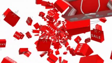 Satış konseptli kırmızı alışveriş çantalarının arka planı