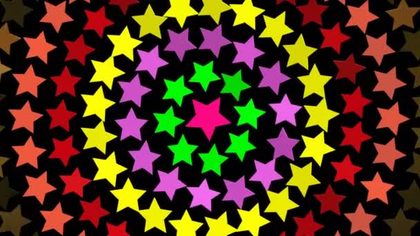 Círculos Rotatorios Estrellas Colores Sobre Fondo Negro — Vídeos de Stock