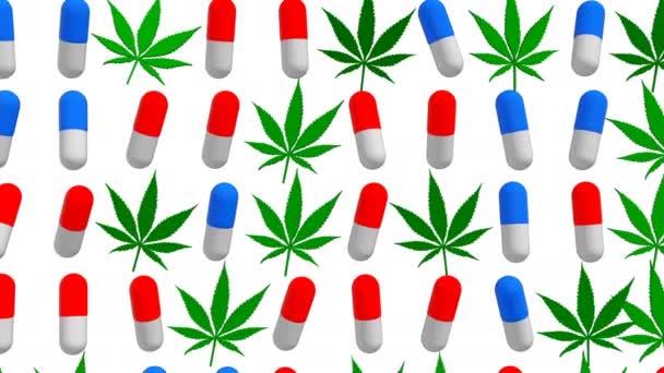 Koncepcja Liści Marihuany Tabletek Białym — Wideo stockowe