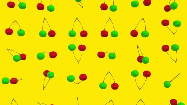 Abstract Background Falling Cherries Green Red — Stock Video