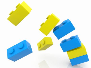 İki renkte yıkılmış oyuncak kulesi