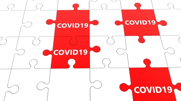 Puzzle Vermelho Branco Com Conceito Covid19 — Fotografia de Stock
