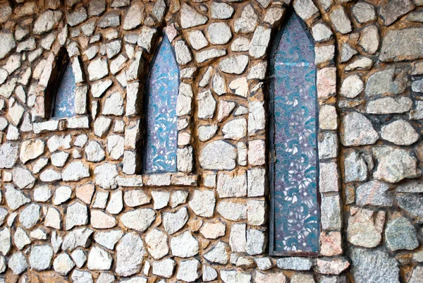 Kamienny Szary Ściany Dużych Kamieni Różnych Kształtach Tekstury Trzech Wąskich — Zdjęcie stockowe