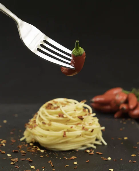 Спагетти Чесноком Маслом Перцем — стоковое фото