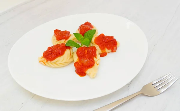 Culurgiones Pasta Caseira Feita Com Batatas Hortelã Uma Massa Tradicional — Fotografia de Stock