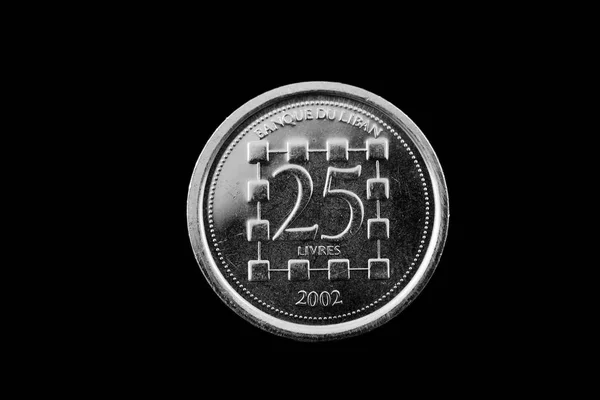 Super Makro Obrázek Libanonské Mince Livres Izolované Černém Pozadí — Stock fotografie