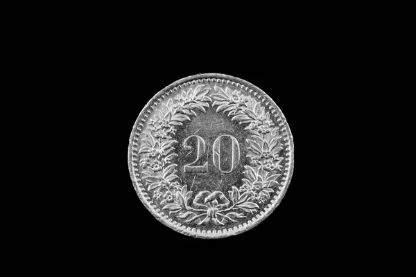 Une Macro Image Une Pièce Centimes Suisse Isolée Sur Fond — Photo