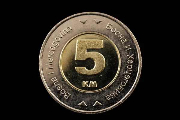 Макрос Зображення Боснійської Конвертована Марка Монети Ізольовані Чорному Тлі — стокове фото