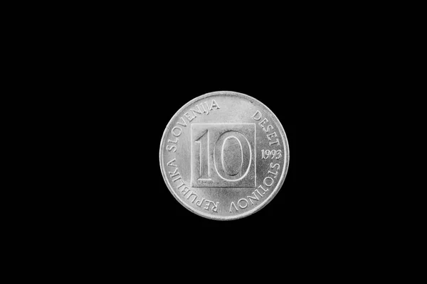 Macro Image Slovenian Stotin Coin Isolated Black Background — Stock Photo, Image