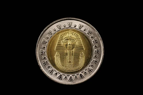 Makro Bilden Ett Ett Pund Mynt Från Egypten Isolerad Svart — Stockfoto
