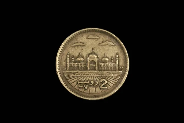 Makrobild Ett Två Rupier Mynt Från Pakistan Skjuten Nära Håll — Stockfoto