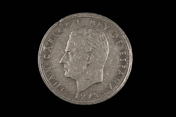 Old Spanish Fifty Peseta Coin Featuring Rey Juan Carlos Shot — Stock Photo, Image