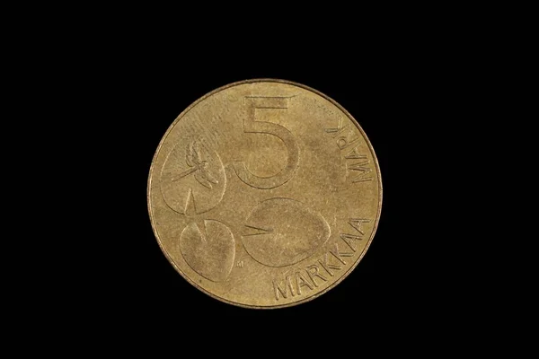 Imagine Aproape Unei Monede Cinci Mărci Din Finlanda Filmată Macro — Fotografie, imagine de stoc