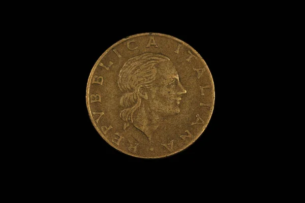 Close Image Shot Macro Old Italian Two Hundred Lira Coin — Stock Photo, Image