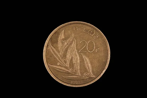 Старий Мідний Колір Двадцять Бельгійських Франків Монета Вистрілена Макро Агіанста — стокове фото