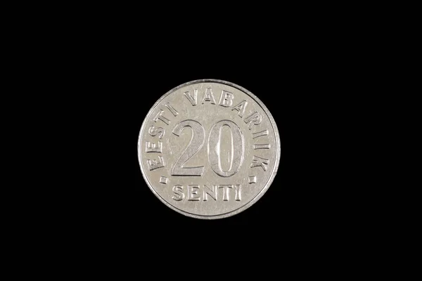 爱沙尼亚20美分硬币的特写图像 宏观上接近黑色背景 — 图库照片