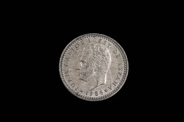 Old Spanish One Peseta Coin Featuring Rey Juan Carlos Shot — Stock Photo, Image