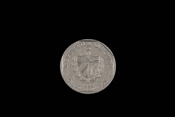 Close Image Old Cuban Coin Shot Macro Isolated Black Background — Stockfoto