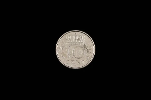 Imagine Aproape Filmată Macro Unei Monede Olandeze Pre Euro Zece — Fotografie, imagine de stoc