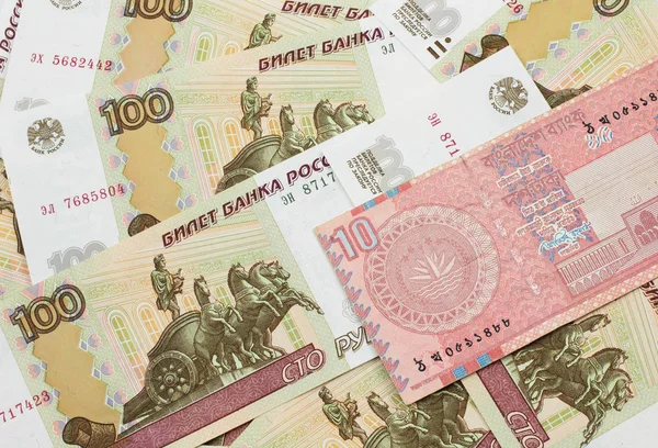 Bangladeş Ten Gelen Luk Banknotun Yakın Plan Görüntüsü Rus Yatağında — Stok fotoğraf