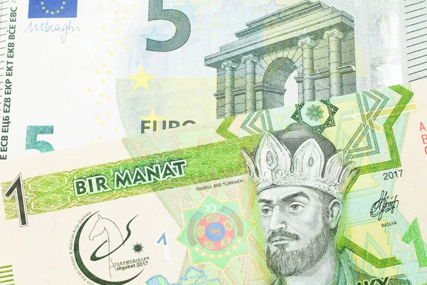 Billete Verde Manat Turkmenistán Cierra Macro Con Billete Banco Cinco — Foto de Stock