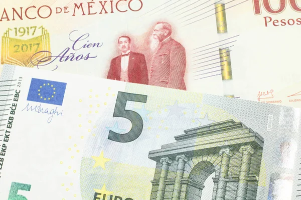 Uma Nota Cem Pesos Mexicanos Gravada Macro Com Uma Nota — Fotografia de Stock