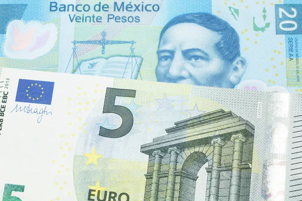 Ein Zwanzig Mexikanischer Peso Schein Aufgenommen Makro Mit Einem Fünf — Stockfoto